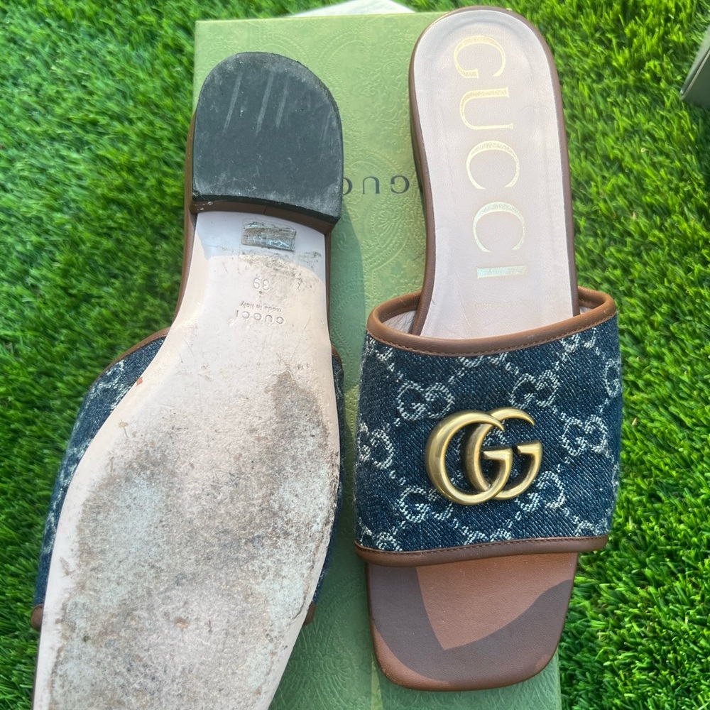 Gucci Blue and Brown Sandals